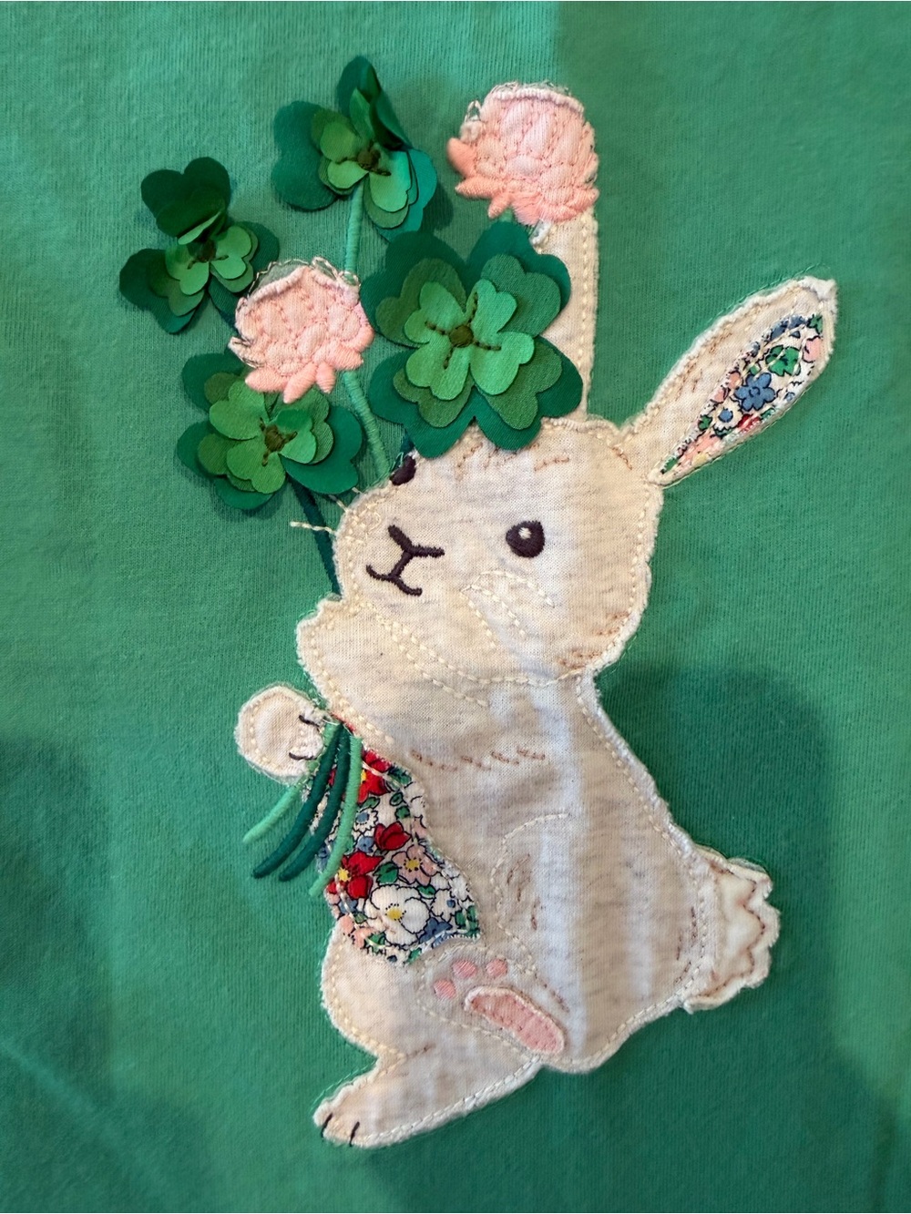 Mini Boden Girls Bunny Clover Graphic Long Sleeve Cotton Tee 7-8 Y Green - Picture 3 of 8